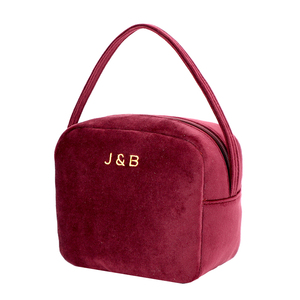 Bolsa <span class=keywords><strong>de</strong></span> Aseo Portátil <span class=keywords><strong>de</strong></span> Terciopelo Personalizable con Logotipo, para Viaje, para Cuidado <span class=keywords><strong>de</strong></span> la Piel, Fabricada por OEM, Color Rojo Oscuro, con Cierre - Product Image 1