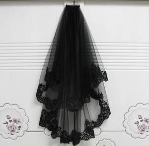 Velos de novia en blanco y negro, velos decorativos clásicos de encaje para Halloween o mascaradas, velos de bruja de doble capa - Product Image 6