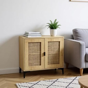 Armoire de rangement en bois à <span class=keywords><strong>2</strong></span> <span class=keywords><strong>portes</strong></span> en rotin moderne, <span class=keywords><strong>buffet</strong></span> de style bohème pour salon et chambre - Product Image 6