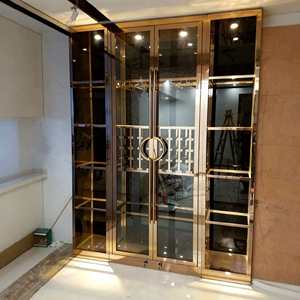 Vinoteca de Acero Inoxidable Dorado con Tiradores de Estilo <span class=keywords><strong>Chino</strong></span>, Mueble Multi-Puertas de Vidrio para Almacenamiento de Vino, Refrigerador de Vino para Villa - Product Image 2