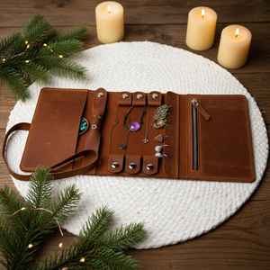 2025 Offre Spéciale conception personnalisée luxe Portable en cuir véritable bijoux organisateur voyage bijou sac étui bijoux pochette rouleau - Product Image 1