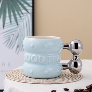 Light Luxury Silver Plated Handle 14 oz Water Milk Tea <b>Bottle</b> Ceramic Cup Beer Beverage Mug Customized Ceramic Cups - Product Image 5