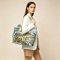 Sac fourre-tout pour femme imprimé graffiti, grande capacité, sac à bandoulière avec petite pochette amovible, tendance urbaine, sac de shopping