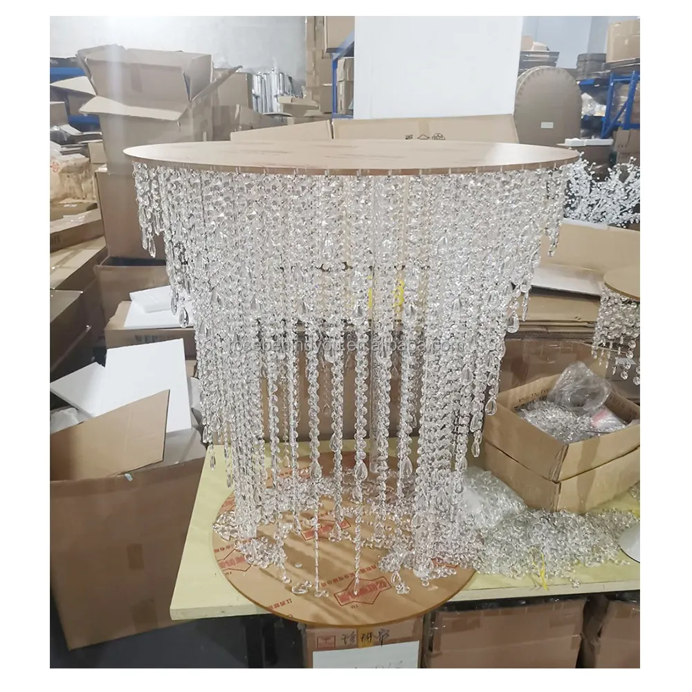 Mesa de cristal para bolo de casamento, mesa de vidro com suporte para bolo grande, lustre de cristal para casamento e hotel