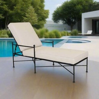 Chaise longue d'extérieur réglable et inclinable, lit de soleil beige avec coussin imperméable, pour piscine, villa, jardin, patio, mobilier de loisirs