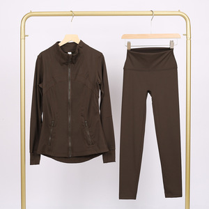 Completo Lul* con Pantaloni a Cinque Punti e Giacca con Colletto Alto, Manica Lunga, Cappotto da Donna, Vita Elastica, Asciugatura Rapida, <span class=keywords><strong>Abbigliamento</strong></span> Sportivo per Corsa e Yoga - Product Image 5