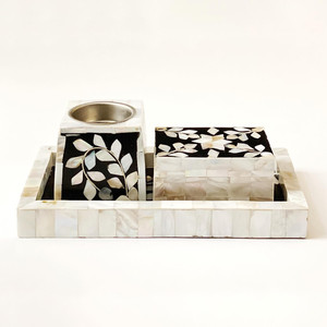 เซ็ตกระถางธูปไข่มุกสำหรับตกแต่ง,ชุดเผาเครื่องหอมเผาเปลือกหอยทะเล Capiz Inlay ที่ใส่ธูป Eid Mubarak Bakhoor - Product Image 2