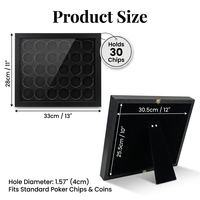 Cadre de présentation pour jetons de poker, capacité 30 jetons, boîtier en bois noir 33x28cm, trous de 4cm, compatible avec les jetons et pièces de 40mm, fournisseur en gros pour casino