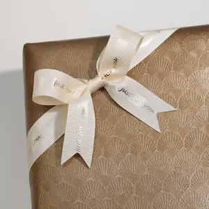 Wholesale Self-adhesive Back Grosgrain Ribbon Rolls <strong>Printed</strong> Your Logo Decorative <strong>Pre</strong> Tied Elastic Packing Bow Ribbons - Product Image 3