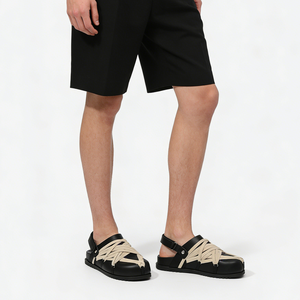 Sandali Mule da Uomo in PU Nero con Logo Personalizzato, Cinturino Intrecciato a Contrasto e Suola in Gomma Antiscivolo per l'Estate - Product Image 5