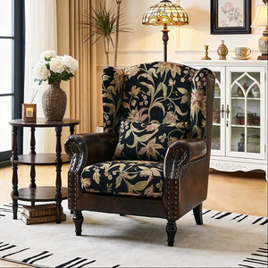 Fauteuil de salon américain rétro en <span class=keywords><strong>bois</strong></span> massif, fauteuil individuel décontracté en tissu pour salon - Product Image 1