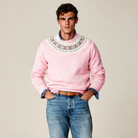 Pull à col rond épais pour homme à motif floral en polyester/nylon tricoté anti-froissement et respirant pour la saison hivernale