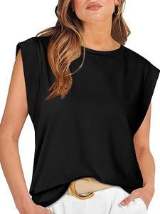 2025 nueva moda mujer camiseta sin mangas Color sólido Tops cuello redondo verano rayas estilo francés suelta camiseta - Product Image 3