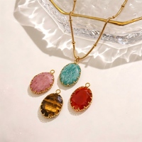 Collier en acier inoxydable plaqué or 18 carats NIMAI PVD avec pendentif en pierre naturelle ovale facettée et chaîne serpent pour femme, bijoux en gros