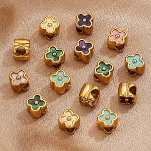 Perles à gros trous en acier inoxydable motif fleur, marque Showfay, <span class=keywords><strong>pour</strong></span> la fabrication de bijoux DIY, accessoires d'espacement <span class=keywords><strong>pour</strong></span> bracelets - Product Image 4