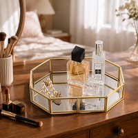 Plateau miroir doré octogonal en verre, organiseur de maquillage, plateau décoratif pour parfums et cosmétiques, idéal pour centre de table de mariage