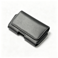 Étui universel en cuir noir personnalisé pour téléphones portables avec fermeture auto-agrippante – Housse pour homme