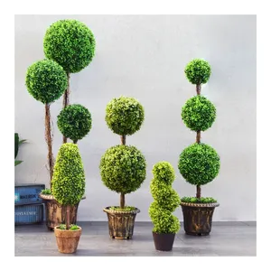 Home Garden Decor Artificial Spiral Tree Artificial Buxus Topiaries Trees Plastic Pot Plants Artificial Topiary Ball Tree