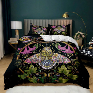 Ensemble de housse de <span class=keywords><strong>couette</strong></span> en microfibre <span class=keywords><strong>imprimée</strong></span> en 3D avec motif floral bohème vintage, <span class=keywords><strong>papillon</strong></span> et mite, réaliste et flexible - Product Image 6