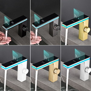 <span class=keywords><strong>Grifo</strong></span> de Lavabo Inteligente Color Gris Metálico, Latón Sólido, Pantalla Digital de Temperatura, Luz LED - Product Image 1