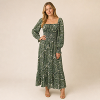 Robe longue décontractée Joydressing pour femme, imprimé cachemire, col carré, manches longues, taille smockée, pour la vente en gros aux boutiques