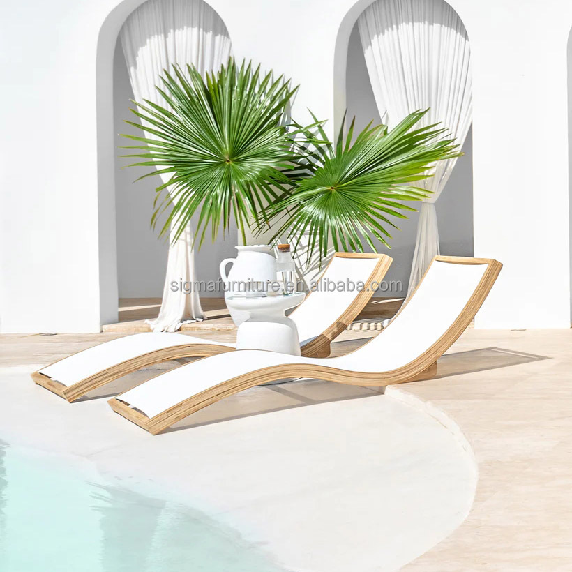 Hot sale modern garden swimming pool sets luxury outdoor lounge teak wave chaise chair sunbath
