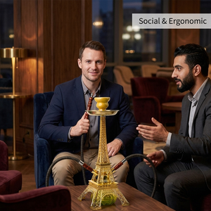 Set Narghilè Moderno a Doppio Tubo in Lega di Zinco e Vetro con Design <span class=keywords><strong>Torre</strong></span> <span class=keywords><strong>Eiffel</strong></span> per Bar e Discoteche - Product Image 3