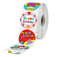 Autocollants joyeux anniversaire pour enfants, étiquette de décoration, dessin animé, mignon, fête d'anniversaire, en stock, 500 pièces, livraison gratuite