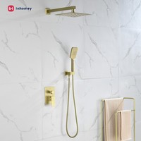 Ensemble de douche thermostatique en laiton doré brossé avec pommeau de douche céramique, système de douche pluie à 2 fonctions encastré, fabricant OEM pour salle de bain
