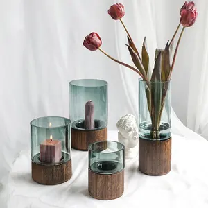Vaso de vidro de alta qualidade, venda direta de fábrica, vaso de vidro nórdico, decoração de casa, vaso de madeira,