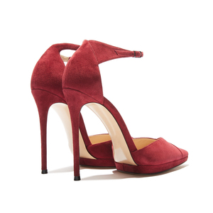 Women <strong>Red</strong> <strong>Suede</strong> Pointed Toe Pumps Stiletto Heel Ankle Strap Luxury Dinner Party Wedding Evening Dress <strong>Shoes</strong> Dazzling Wholesale - Product Image 3
