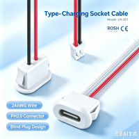 LN-001 Conector de Carga Tipo C para Montaje en Panel, Color Blanco, Cable de 15 cm, Conector PH 2.0, Cable de 24 AWG
