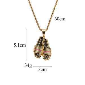 Copper Zircon Slides Pendant <b>Necklace</b>, Men's Hip Hop Streetwear Jewelry <b>Statement</b> Piece - Product Image 3