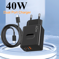 Chargeur USB Type-C 40W Chargeur rapide pour téléphone portable Prise EU/UK Chargeur double port avec adaptateur secteur USB-C Câble de données pour Xiaomi