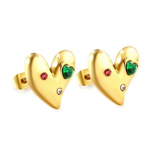 Pendientes de Acero Inoxidable con Baño de Oro de 18K, Diseño de Corazón, con Zirconia Natural y Acabado Martillado, Personalizados OEM - Product Image 1