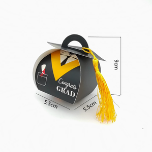Décorations de fête de remise de diplôme DAMAI, boîte cadeau à pompon jaune pour enfants, boîte à bonbons pour célébration scolaire avec casquette de diplômé rayée - Product Image 3