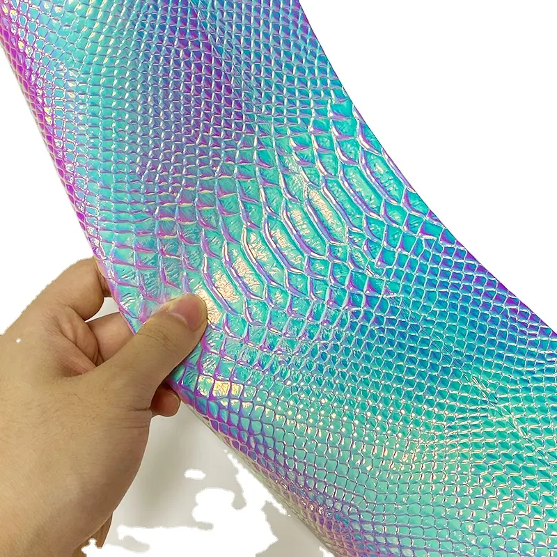 Tekstur Kulit Ular Holografik Warna-warni PU Kulit Sintetis untuk Membuat Kotak Wallpaper Dekorasi Penutup