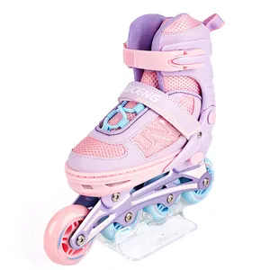 Sepatu roda Inline anak-anak dan dewasa, sneaker roda berkedip dapat disesuaikan untuk pemula dan anak laki-laki perempuan