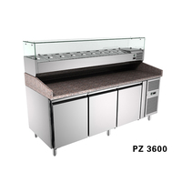 Plan de travail en acier inoxydable pour pizza et bar à salades, avec réfrigérateur à commande numérique, dégivrage automatique et refroidissement par ventilateur, base de chef