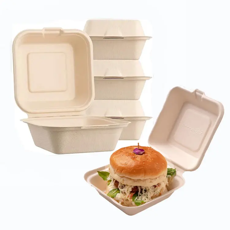 Caja de almuerzo desechable para comida, embalaje biodegradable, respetuoso con el medio ambiente, para llevar patatas fritas, hamburguesas, caña de azúcar, concha de almeja