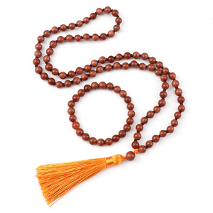 Lebendige 108 Mala-Perlen-Halskette Klassisch Vintage Yoga-Heilquarz-Kristall Edelstein Religiöses Geometrisches Quastenarmband Trendy - Product Image 1