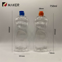 Flacon Distributeur Vide de 750 ml pour Liquide Vaisselle, Savon Mains, Produits Chimiques, Détérgent Lessive, en Plastique PET