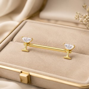 Anillos de pezón de titanio ASTM F136 chapados en oro de 24K con dos dijes de copa y circonitas, joyería corporal <span class=keywords><strong>sexy</strong></span> para bodas y fiestas - Product Image 6