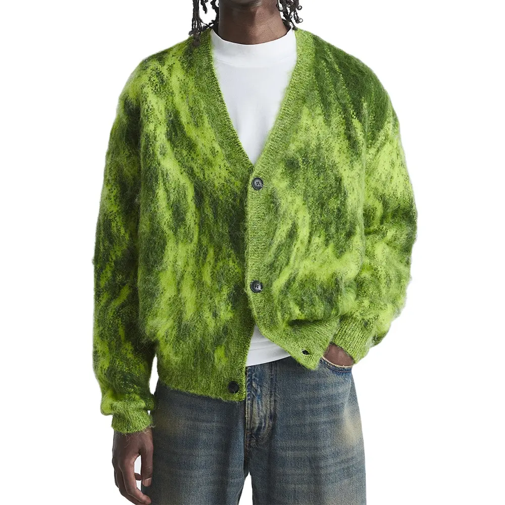 Custom LOGO men mohair sweater Long Sleeve Fuzzy knitwear winter coat fashion jumpers designer mohair Cardigan sweater men
