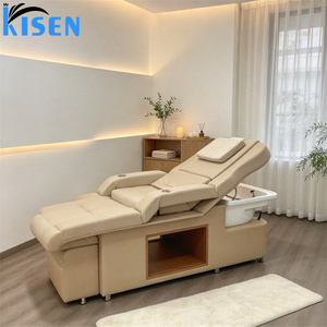 Fauteuil de lavage de cheveux KISEN sur mesure pour salon, avec dossier inclinable, massage des pieds, table de pédicure et spa capillaire, lit de shampoing - Product Image 2