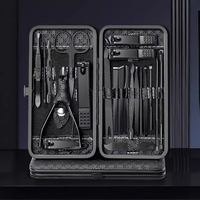 Ensemble de manucure et de pédicure transfrontalier de 21 pièces Coupe-ongles noir pur en acier inoxydable avec dissolvant de peau morte Bord plat et incliné
