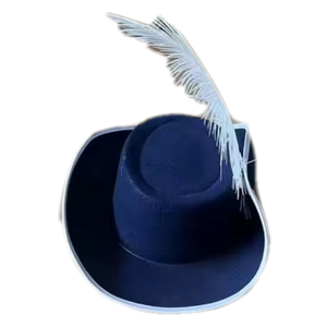 Sombreros de fieltro azul marino personalizados con logotipo para niños y adultos, sombrero de mosquetero con pluma grande - Product Image 1