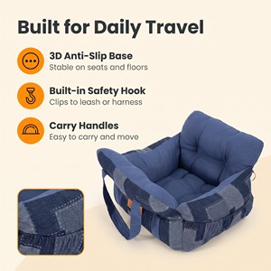 Siège rehausseur pour chien en jean avec crochet de sécurité, base antidérapante et poignées de transport, en tissu denim pour chats et chiens de petite et moyenne taille - Product Image 5