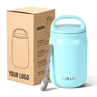 Bol à salade isotherme à double paroi en acier inoxydable avec poignée confortable de 800 ml, boîte à bento, garde les aliments frais pour le déjeuner au bureau
