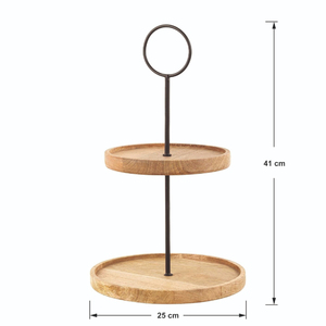 Soporte Redondo de Madera de 2 Niveles para Pasteles, Ecológico y de Primera Calidad, con Varilla de Metal y Diseño Rústico para Servir - Product Image 1